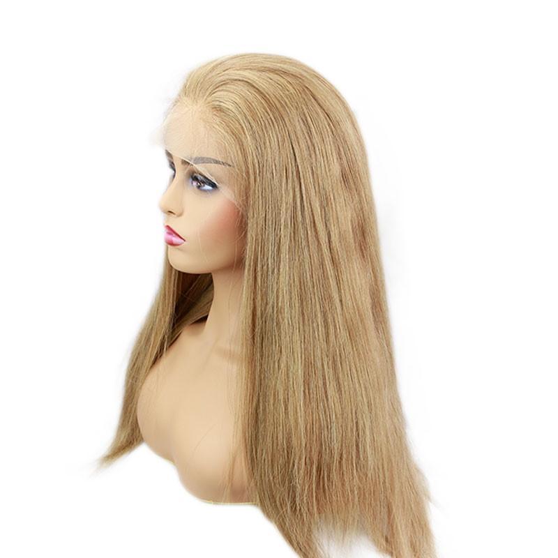 Human Hair Lace Front Wigs 8# Ash Brown Colored Pre Plucked Full Lace Wigs with Baby Hair All Around