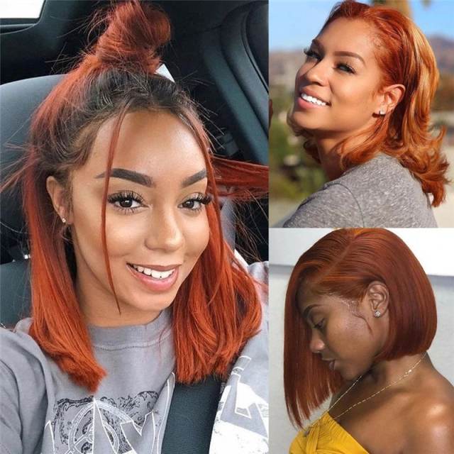 Ombre Ginger 1B Orange Short Bob Lace Front Human Hair Wigs for Black Women Brazilian Virgin Human Wig