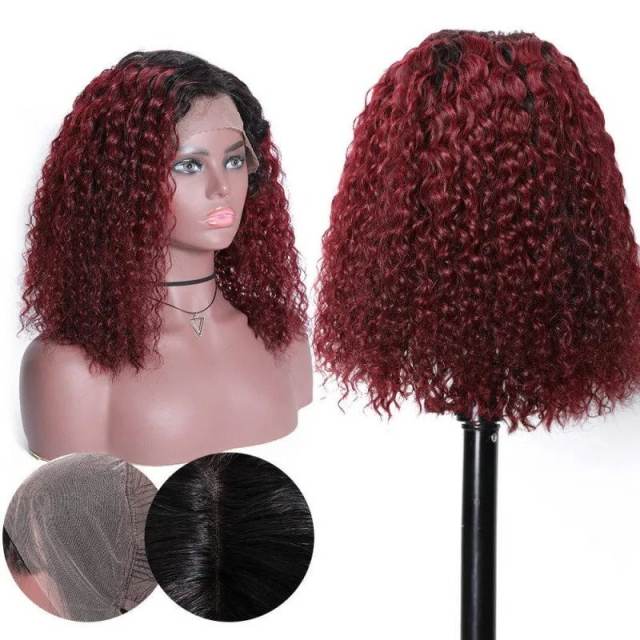 1B 99J  Bob Burgundy Red ColorShort Curly Lace Front Full Lace Wigs Curly Human Hair Wigs Preplucked Natural Hairline