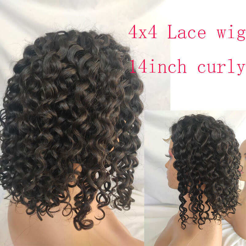 Short Bob Wigs 4x4 Lace Closure Wigs Brazilian Curly Wave Lace Front Wigs Human Hair Curly Bob Wigs For Black Women150%Density1B