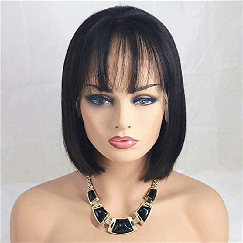 Best Short Bob Haircuts With Bangs Style Brazilian Hair Straight Wig 130% 150% 180% Density Fashionable Design Soft Women Easy Dressing Sexy Lady