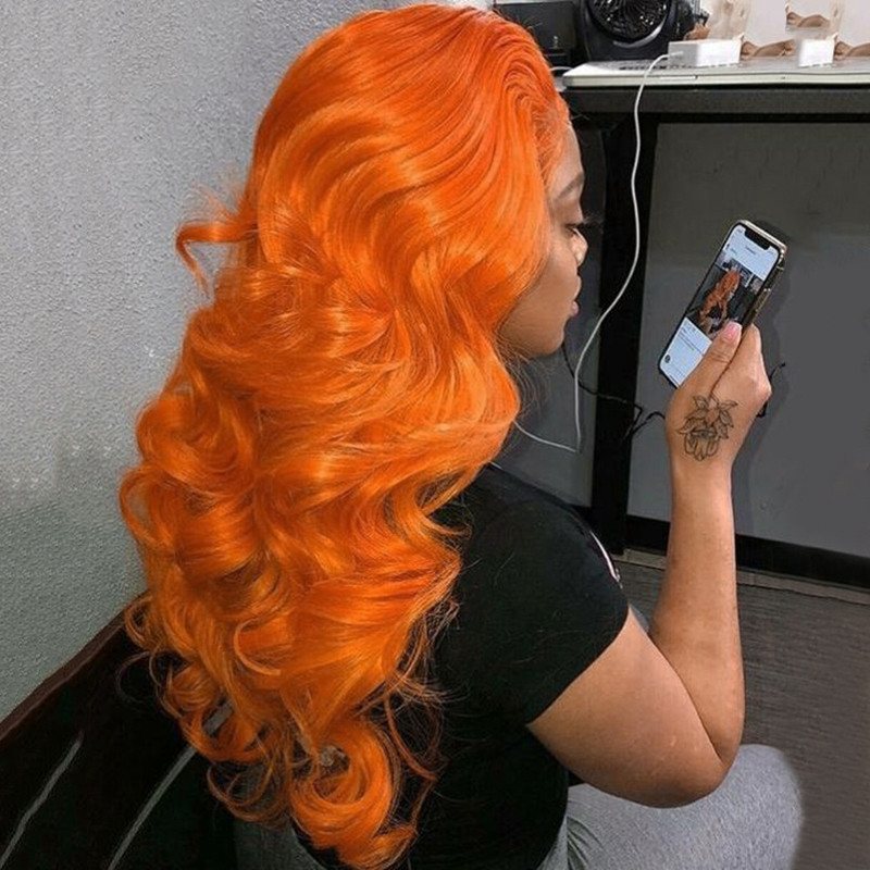 Body Wave Ginger Lace Front Wig Brazilian Remy 13x4 Lace Frontal Wig Orange Colored Human Hair 6159