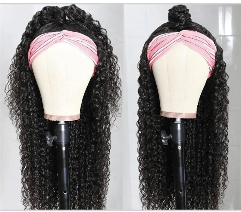 Headband Human Hair Wig Glueless kinky curly Machine Made Non-Lace Wigs