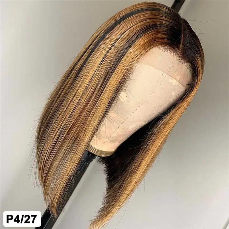Highlight Bob Wig Honey Blonde 13x4 Lace Frontal Wigs T Part Remy Brazilian Straight Ombre Lace Front Human Hair Wigs