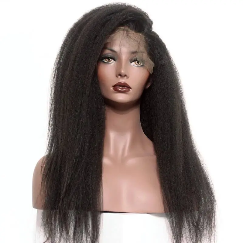 Italian Coarse Yaki 300% High Density Kinky Straight  Wig Human Hair Wigs For Black Women