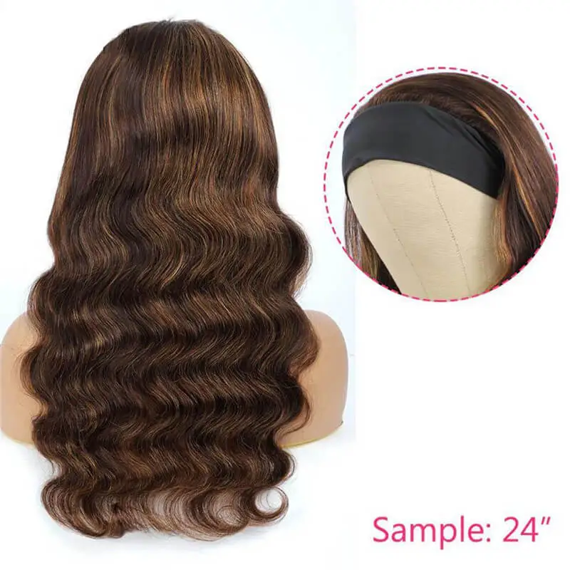 Ombre Honey Blonde Highlight #4/30 Color Body Wave Headband Wig Human Hair Wigs