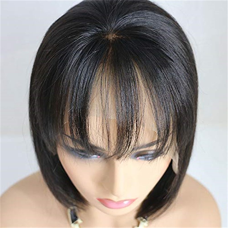 Best Short Bob Haircuts With Bangs Style Brazilian Hair Straight Wig 130% 150% 180% Density Fashionable Design Soft Women Easy Dressing Sexy Lady
