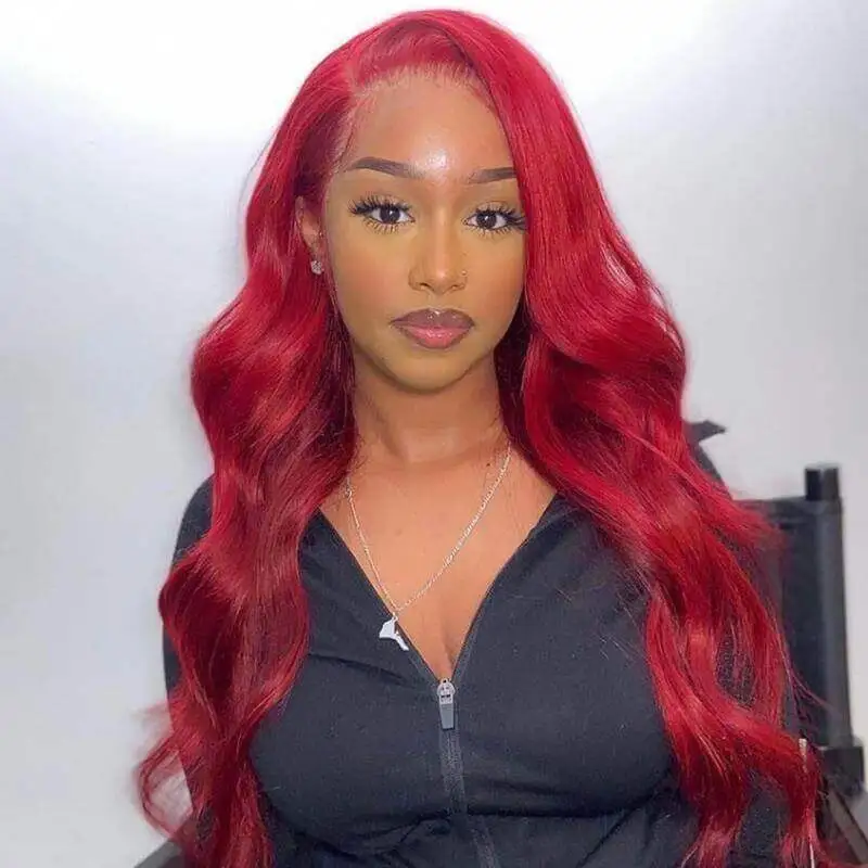 Human Hair Remy Brazilian Red Cherry Color Lace Front Wig Pre Plucked ...
