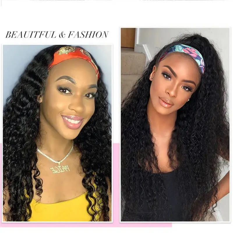 Headband Human Hair Wig Glueless kinky curly Machine Made Non-Lace Wigs