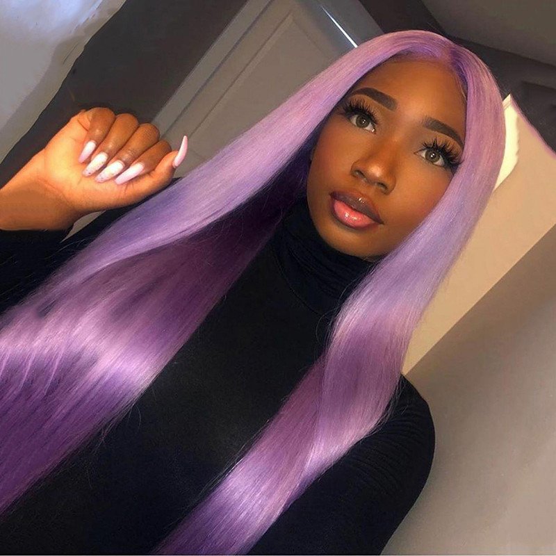 Purple Human Hair Wigs For Women Remy Brazilian Straight Lace Front Wig