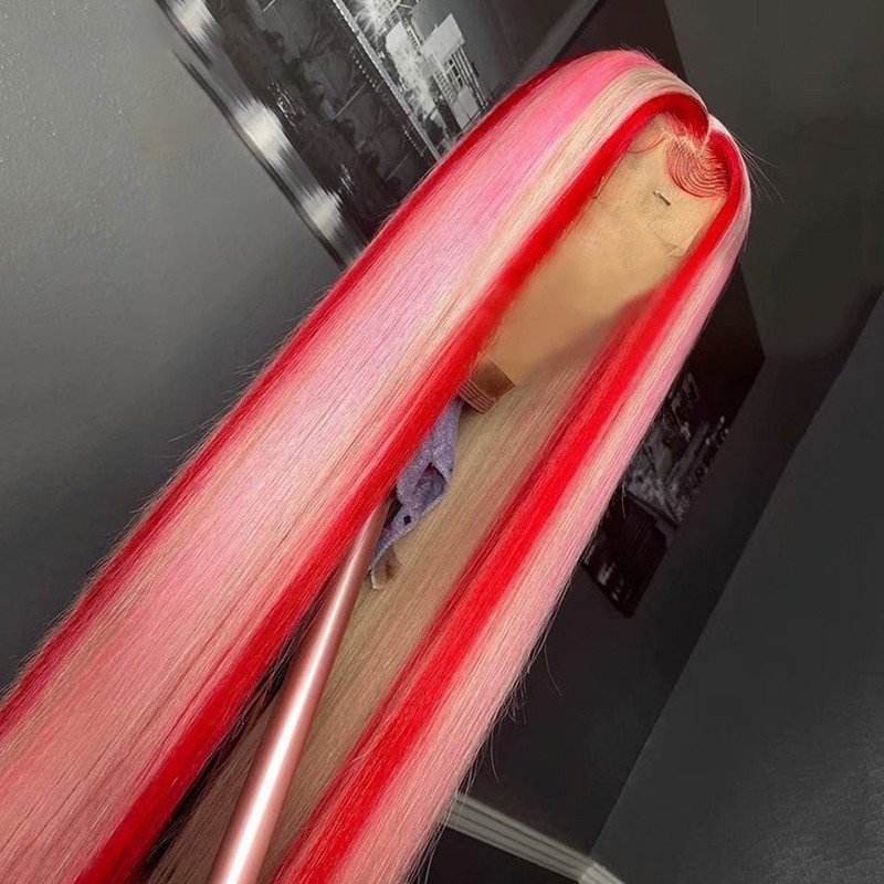 Pink Highlight Wig Human Hair Transparent Lace Wigs For Women 4x4 Closure Wig Brazilian Remy Straight Lace Front Wig Pre Plucked