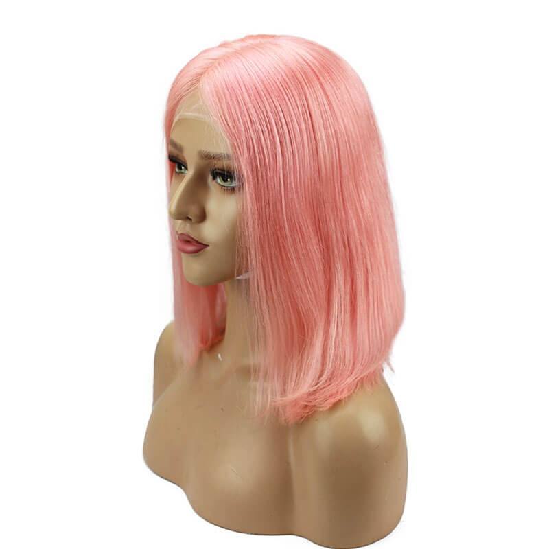 Cute Powder Light Pink Bob Lace Front Wig Short Best Real Human Hair Online For Sale
