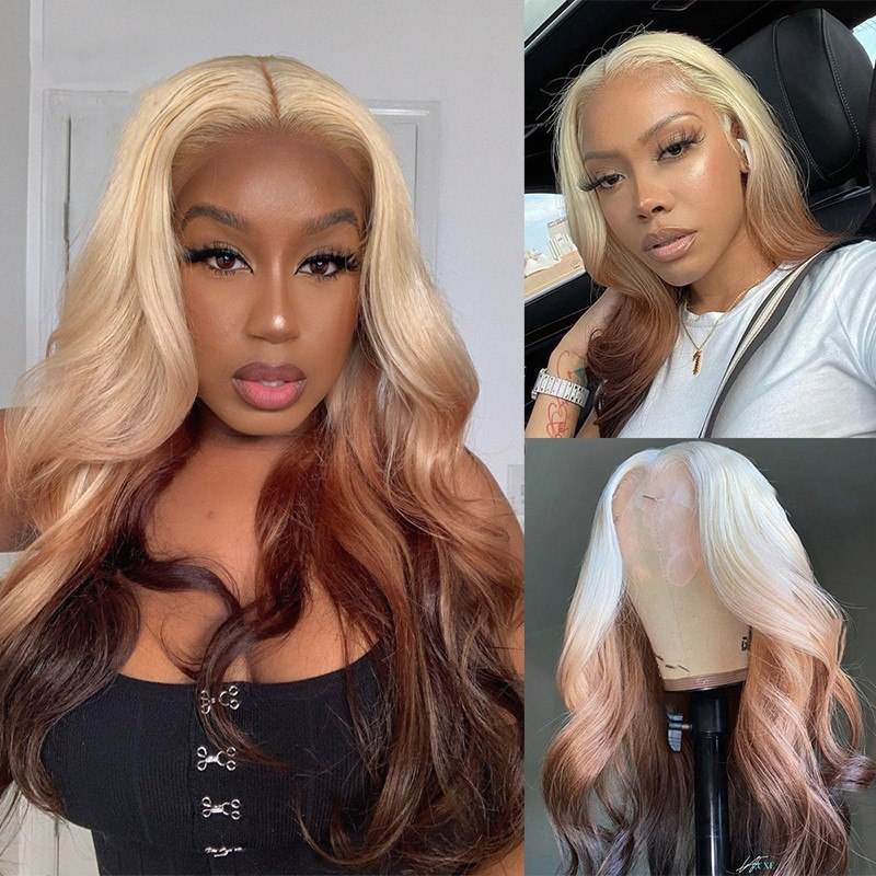 Ombre Brown Body Wave Wig Blonde Colored Human Hair Wigs For Women Pre Plucked Remy Brazilian Straight Lace Front Wig Human Hair