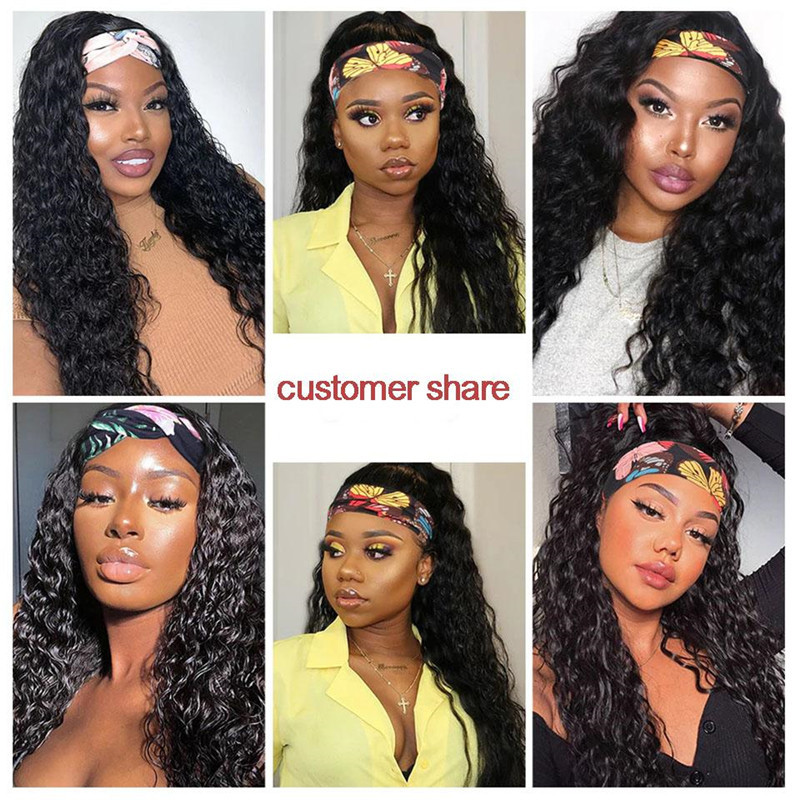 Headband Wig Water Wave Human Hair Wig 150% density Hair Band No Glue Real Hairline