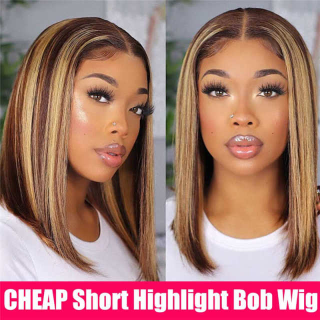 Highlight Bob Wig Honey Blonde 13x4 Lace Frontal Wigs T Part Remy Brazilian Straight Ombre Lace Front Human Hair Wigs