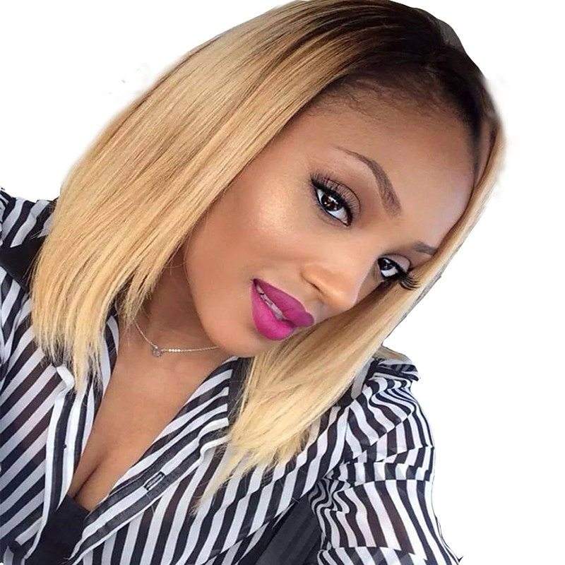 1b 27 Blonde Ombre lace Front Front Human Hair Bob Wigs Silky Straight Peruvian Human Remy Hair Wigs For Women