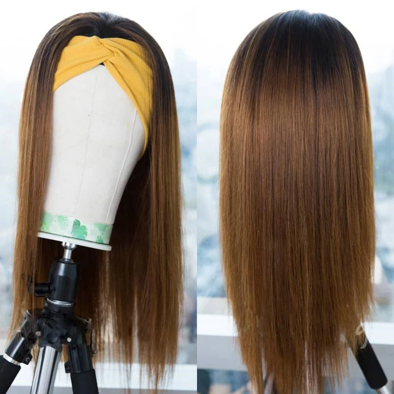 Ombre Straight Headband Human Hair Wigs T 1B/27 Full Machine none lace Wig