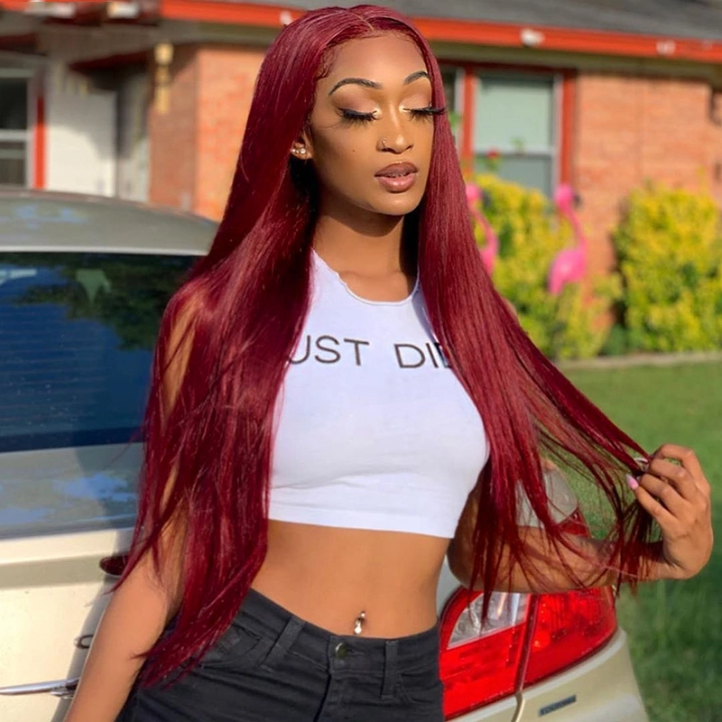 Red Wig Human Hair Remy Brazilian Straight Lace Front Wig Pre Plucked With Baby Hair Red Colored Human Hair Wigs For Women