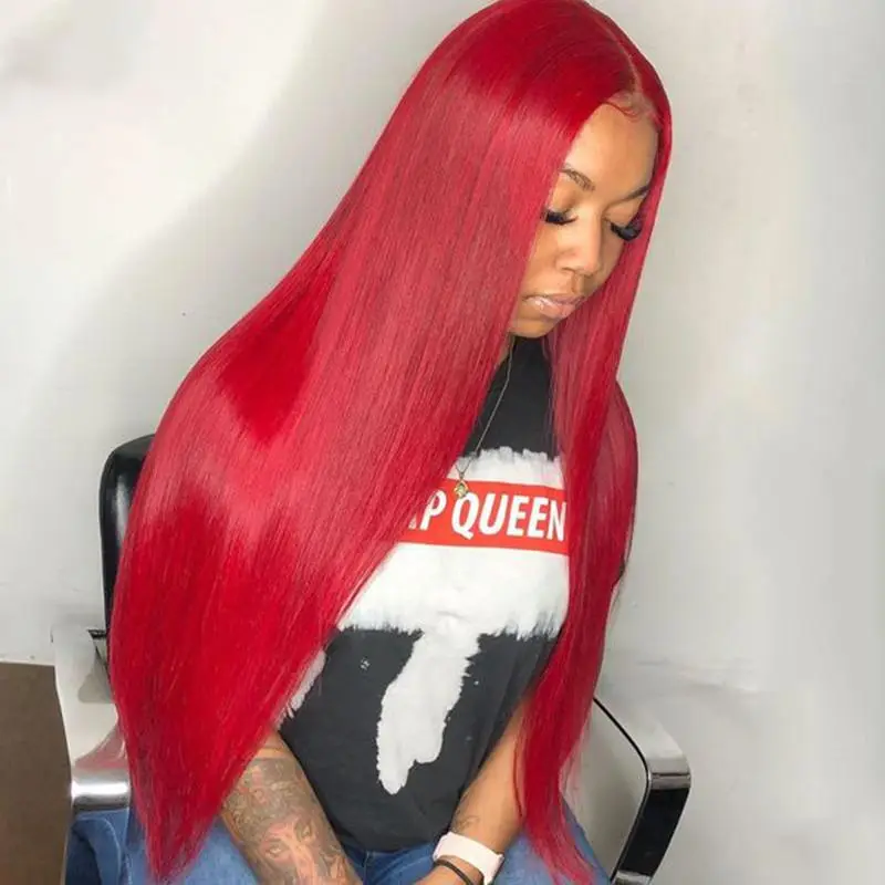 Red Wig Human Hair Remy Brazilian Straight Lace Front Wig Pre Plucked With Baby Hair Red Colored Human Hair Wigs For Women