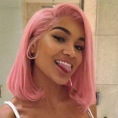 Cute Powder Light Pink Bob Lace Front Wig Short Best Real Human Hair Online For Sale