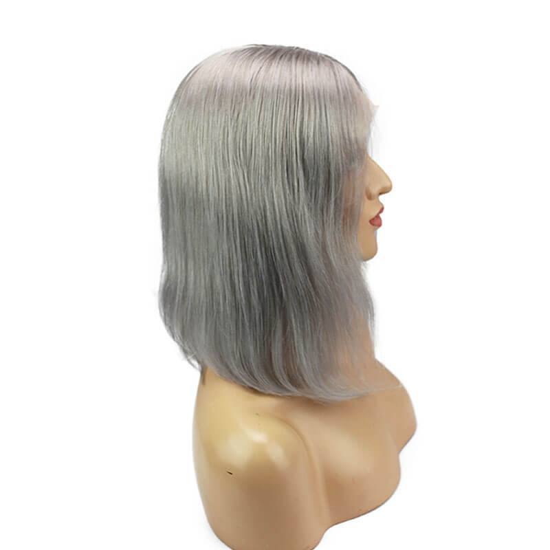 Silver Grey Short Real Human Hair Deep Part Bob Lace Front Wigs For Sale