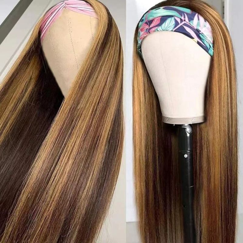 Ombre Honey Blonde Highlight #4/27 Color straight hair Headband Wig Human Hair Wigs