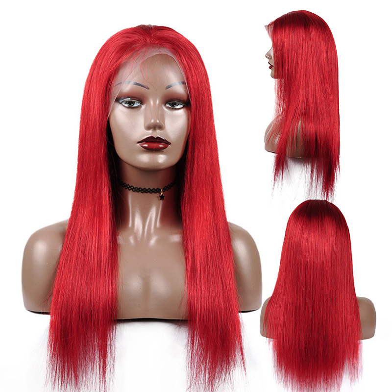 Red Wig Human Hair Remy Brazilian Straight Lace Front Wig Pre Plucked With Baby Hair Red Colored Human Hair Wigs For Women