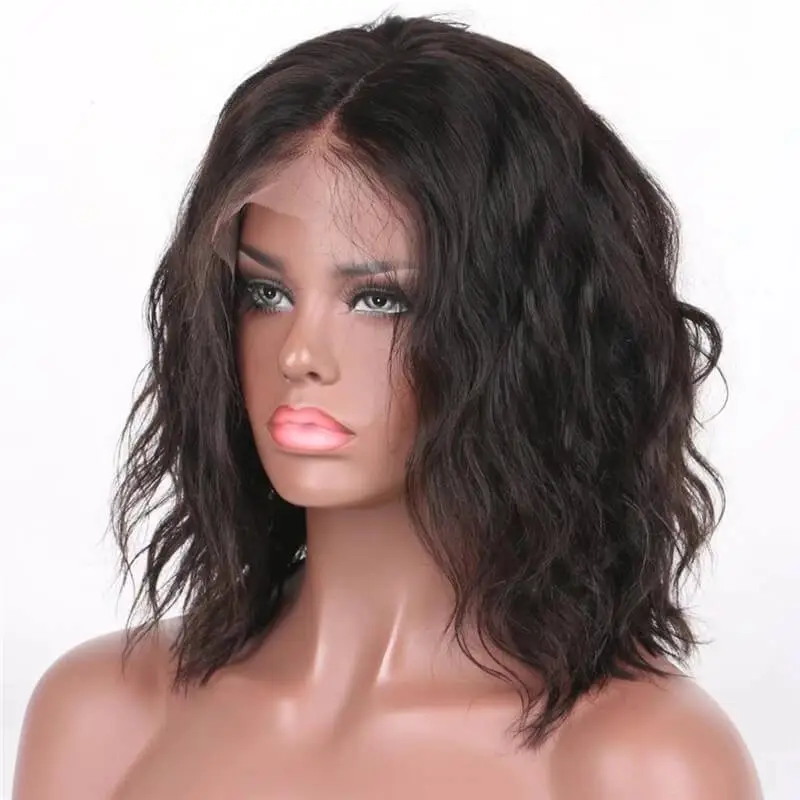 Bob Wavy Glueless lace Front Remy Brazilian Hair Wigs for Black Women Frontal Lace Front Bob Wave Human Hair Wigs