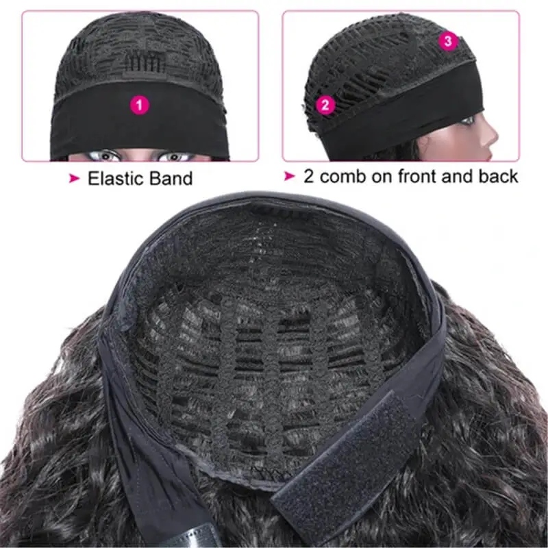 loose deep Headband Wig Natural Color Machine Made Non-Lace Wigs headbands