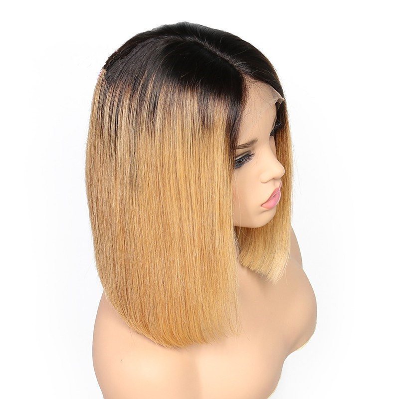 1b 27 Blonde Ombre lace Front Front Human Hair Bob Wigs Silky Straight Peruvian Human Remy Hair Wigs For Women