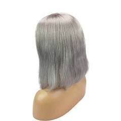 Silver Grey Short Real Human Hair Deep Part Bob Lace Front Wigs For Sale