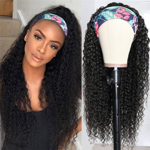 Loose Wave Human Hair Headband Wigs Machine Made Wig Natural Color None Lace