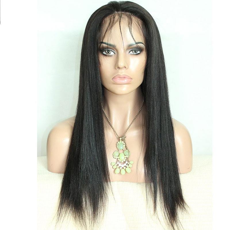 Glueless Silk Top Full Lace Wigs Coarse Yaki Brazilian Human Hair Wigs With Baby Hair