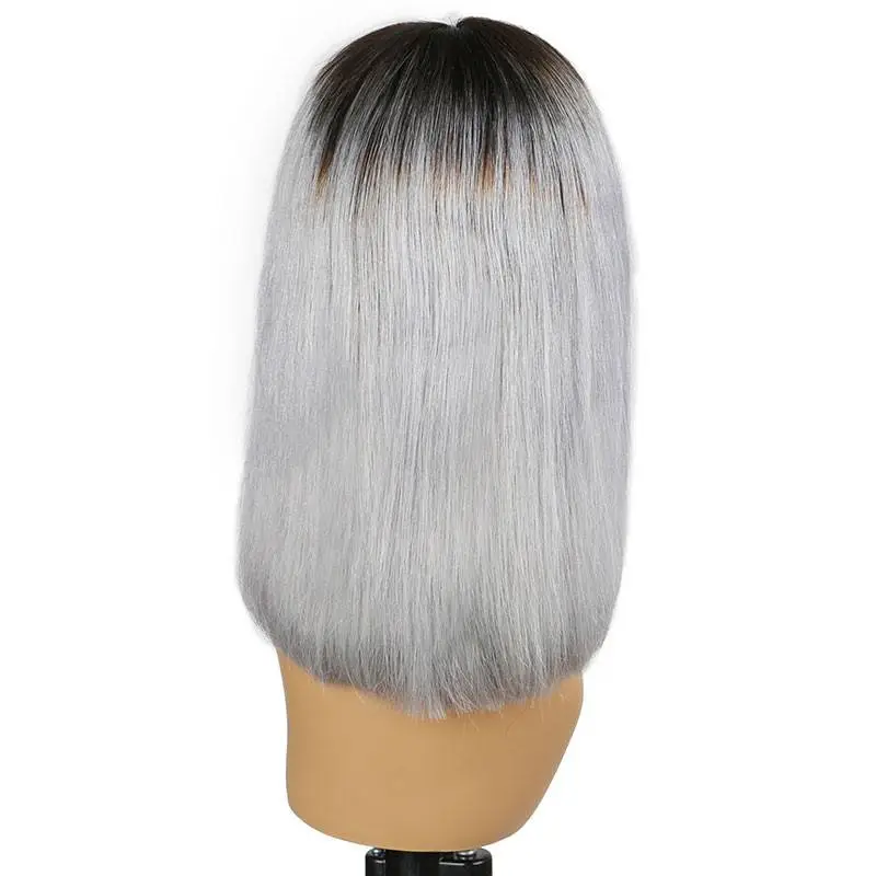 Short Straight Hair Black Ombre 1B T Gray  Lace Front Bob Wigs Brazilian Straight Human Remy Wigs