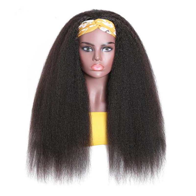 Headband Human Hair Wig Glueless Yaki Straight Machine Made Non-Lace Wigs