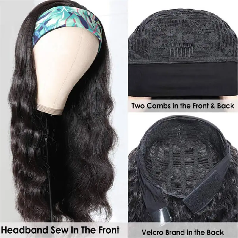 Headband Human Hair Wig Glueless Body Wave Machine Made Non-Lace Wigs head bands