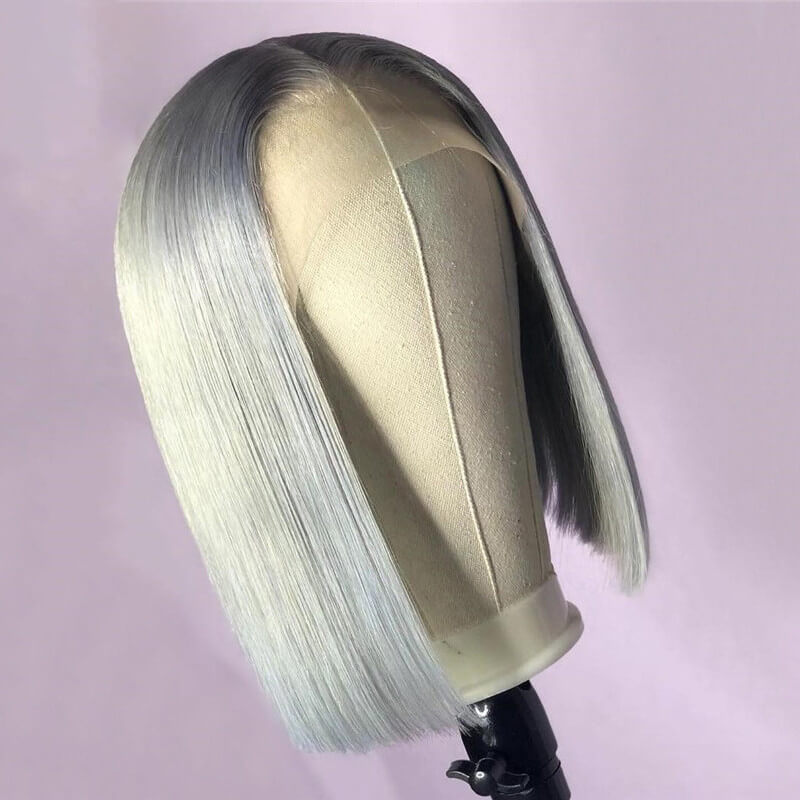 Grey Colored Human Hair Wigs For Women Blonde Bob Wig Remy Brazilian Straight Hair Pink Wig Transparent Lace Wigs Pre Plucked