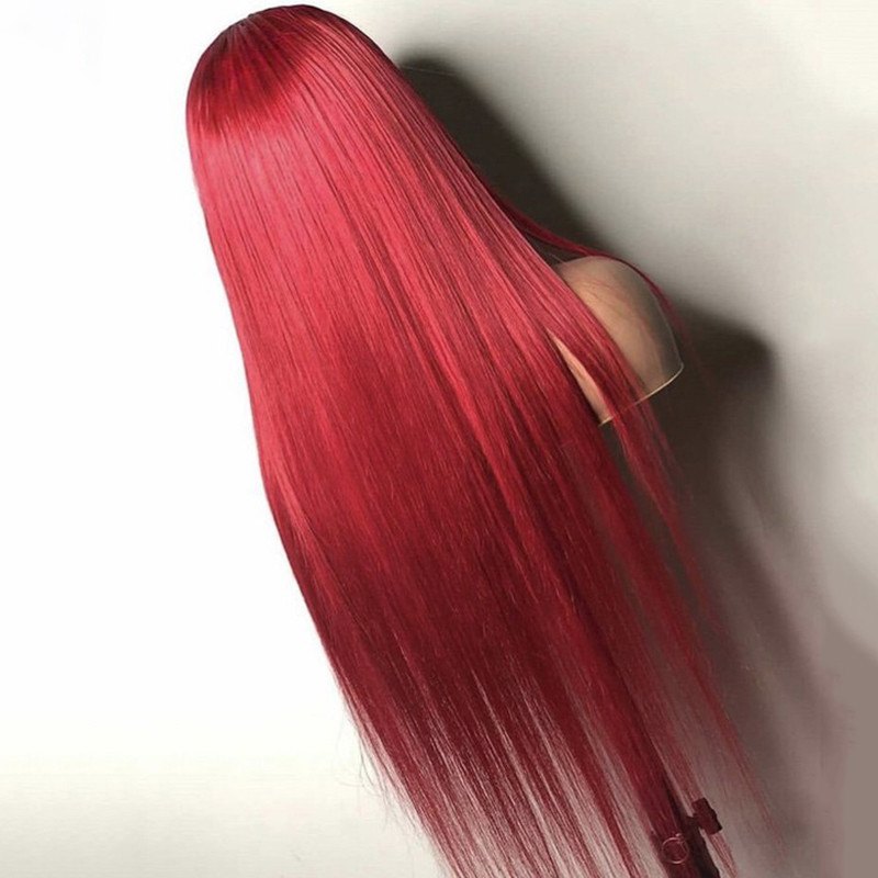 Red Wig Human Hair Remy Brazilian Straight Lace Front Wig Pre Plucked