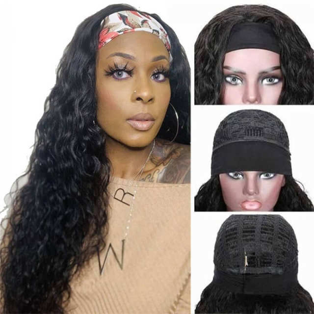 Loose Wave Human Hair Headband Wigs Machine Made Wig Natural Color None Lace
