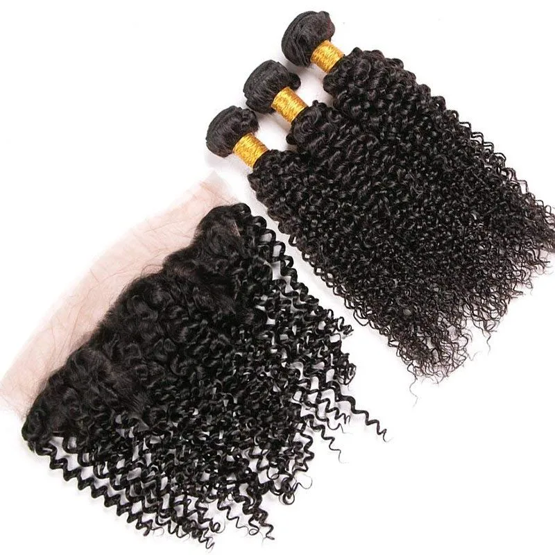 Kinky Curly Remy Hair 3 Bundle Deals With Lace Frontals