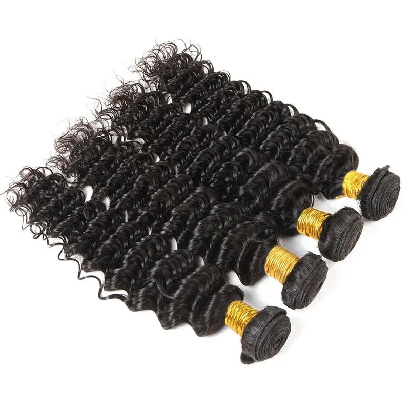 100 Human Hair Bundles With 13X4 Deep Wave Lace Frontal Closure