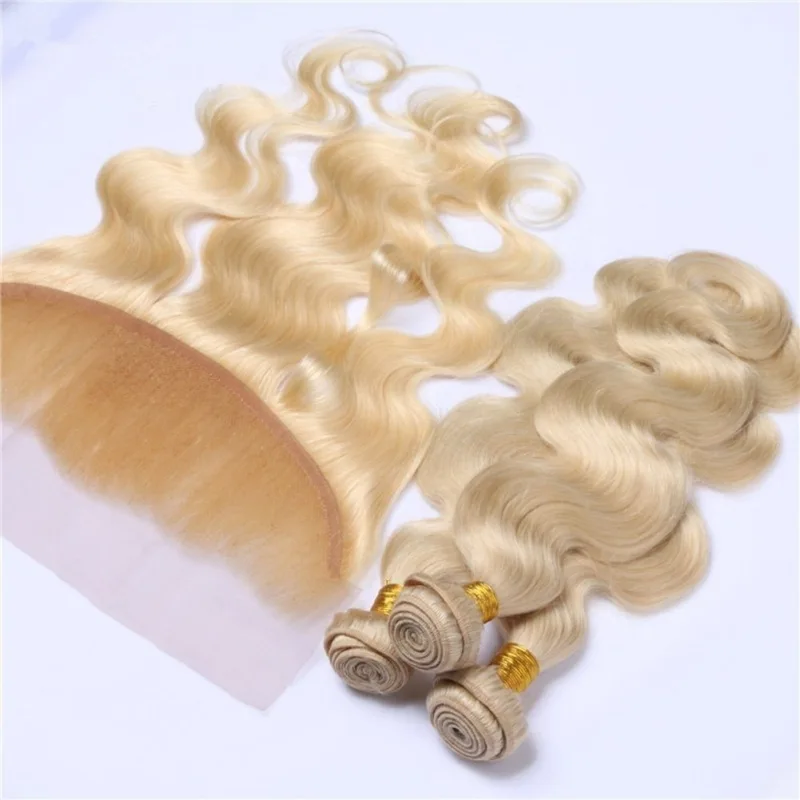 #613 Blonde 13x4 Lace Frontal With 3 Bundles Brazilian Body Wave Virgin Human Hair 4Pcs Lot