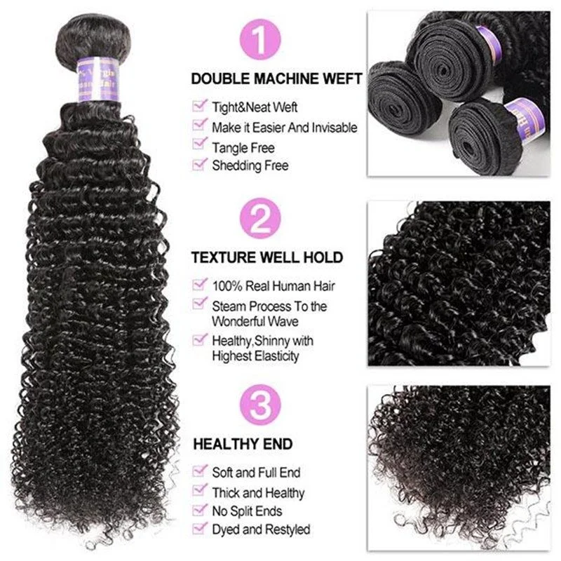 Peruvian Curly Wave 3 Bundles with 4*4 Lace Closure Virgin Hair
