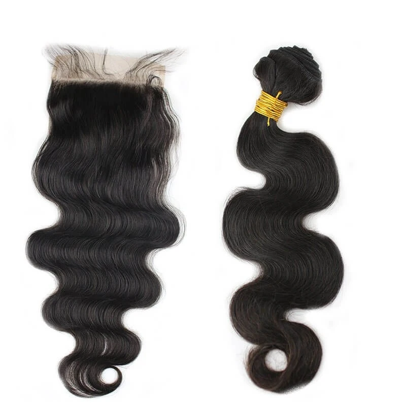 Brazalian Virgin Hair  Body Wave 3 Bundles with Lace Closure 5x5 130% Density Human hair Natural Color