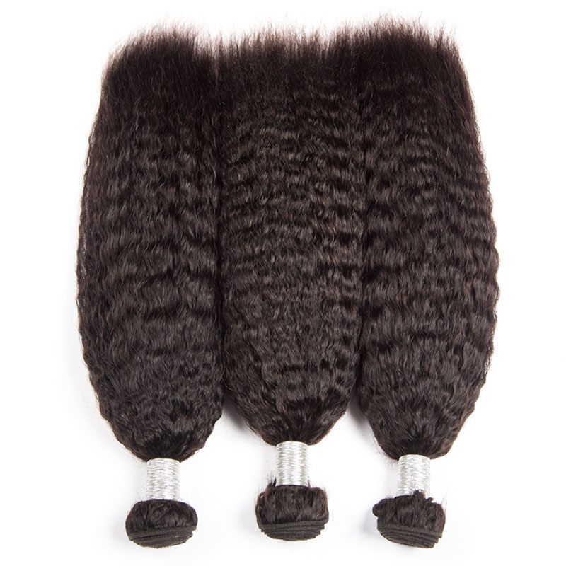 Real Brazilian Kinky Straight Hair Bundles With Full Lace Frontal