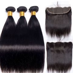 Brazilian Hair Silky Straight 13X4 Lace Frontal Closure With Bundles For Sale