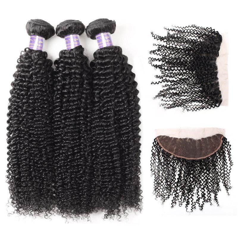 Peruvian Curly Wave 3 Bundles with 13*4 Lace Frontal Human Hair