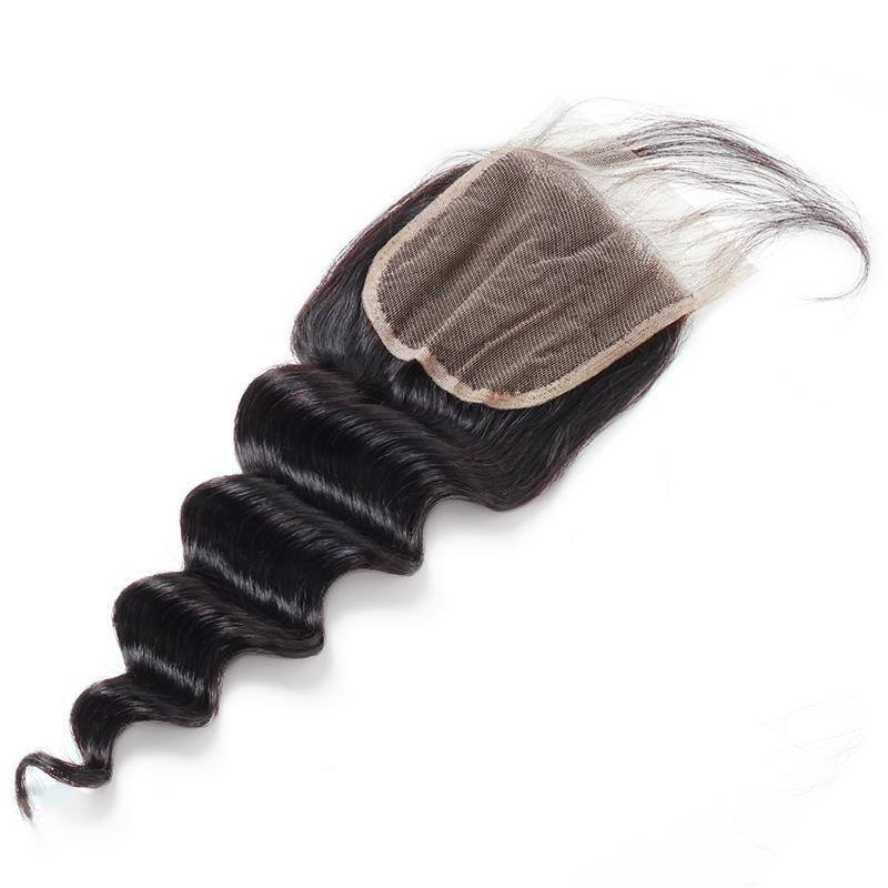 Eseewigs Peruvian Loose Deep Wave 3 Bundles with 4*4 Lace Closure Virgin Hair