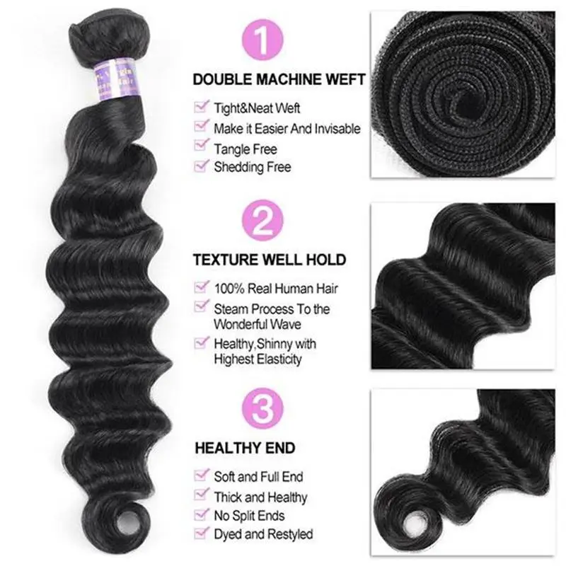 Eseewigs Malaysian Loose Deep Wave 3 Bundles with 4*4 Lace Closure Virgin Hair