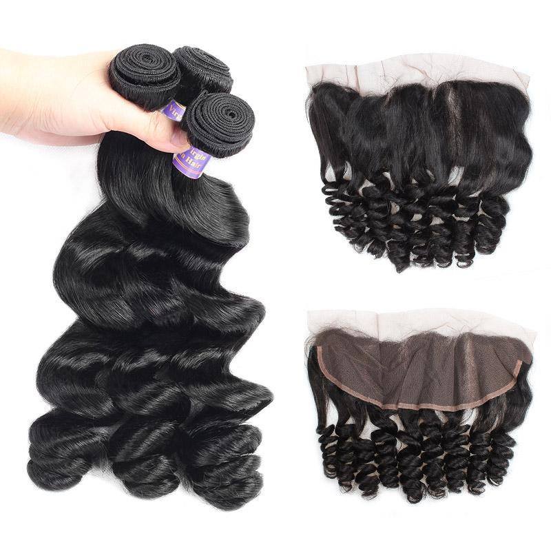 Eseewigs Peruvian Loose Wave Human Hair 3 Bundles With 13*4 Lace Frontal